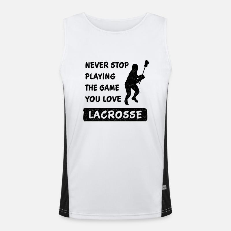 Never Stop Playing the Game Lacrosse Gift Men's Functional Contrast Tank Top 