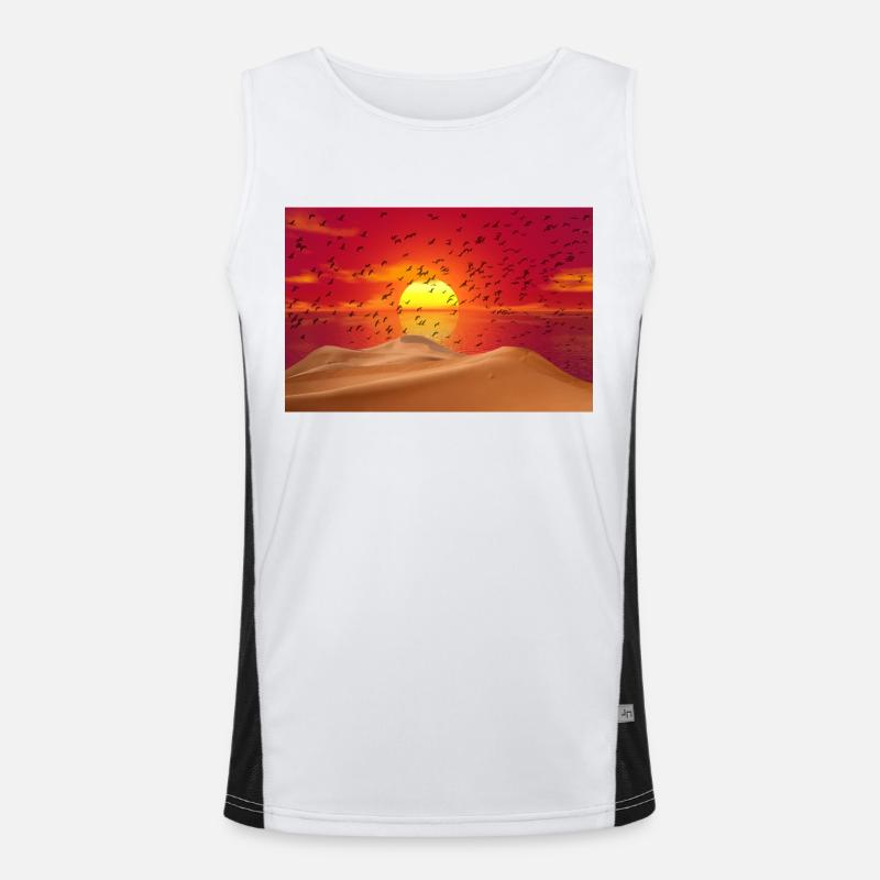 Sonnen-Himmel mit Wüste und Vögeln Funktionelles Kontrast-Tank Top für Männer 