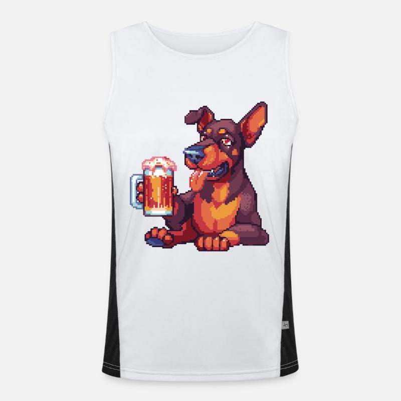 Doberman Dog Pixel Beer Men's Functional Contrast Tank Top 