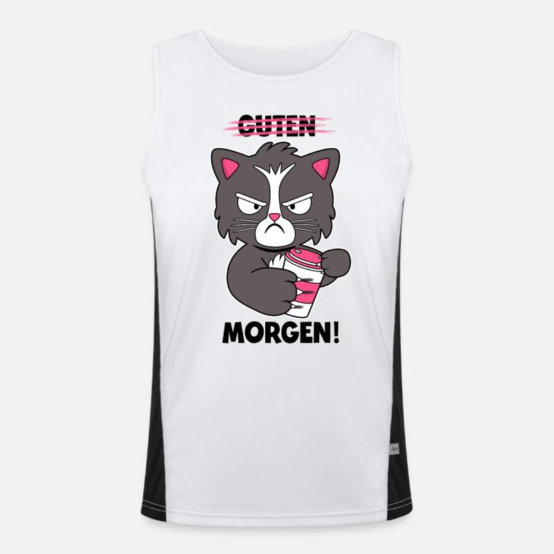 Guten Morgen Katze Kaffee Morgenmuffel Geschenk Funktionelles Kontrast-Tank Top für Männer 