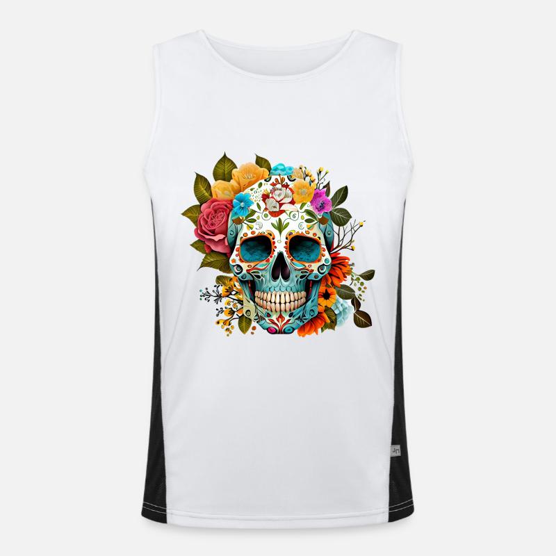 Totenkopf Blumen Bunt Funktionelles Kontrast-Tank Top für Männer 