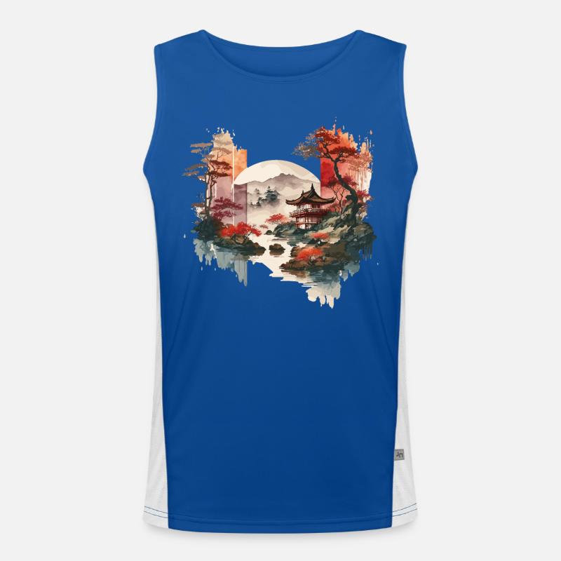 Watercolor Japanese Landscape Men's Functional Contrast Tank Top 