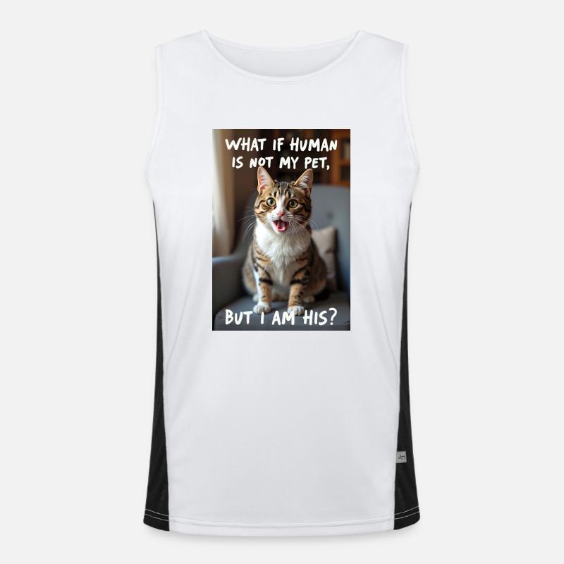 Eine Katze mit einer lustigen Bildunterschrift. Funktionelles Kontrast-Tank Top für Männer 