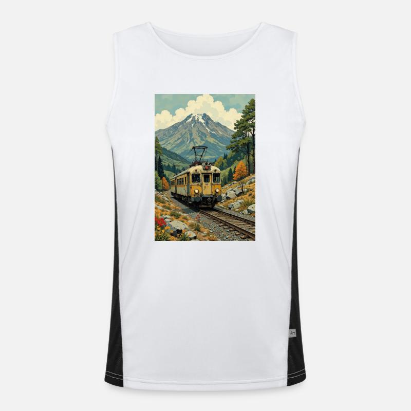 Retro Train Image Men's Functional Contrast Tank Top 