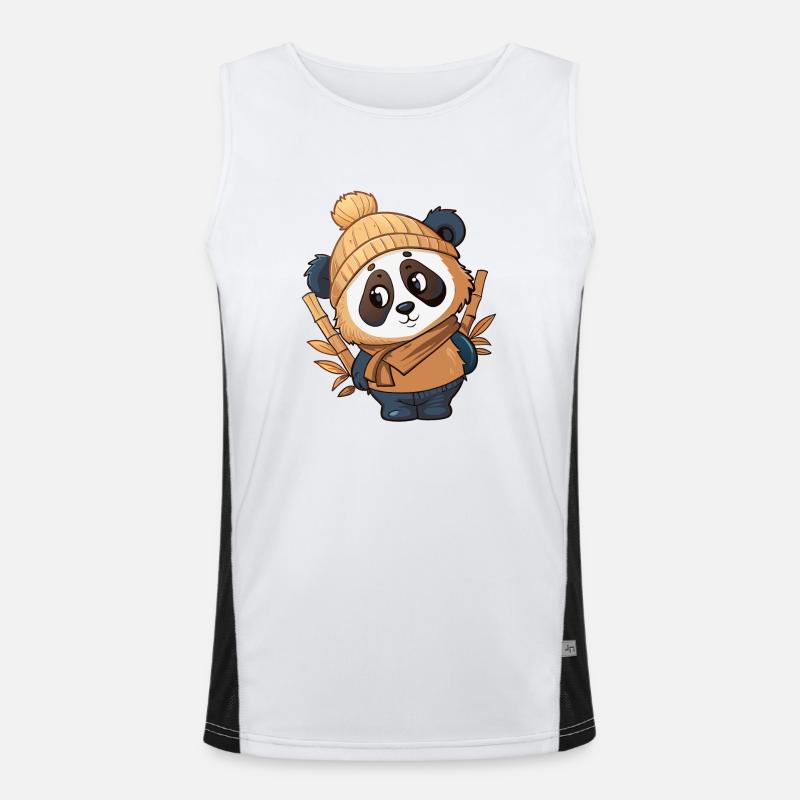 Panda mignon avec écharpe et chapeau à pompon. Débardeur respirant contrasté Homme 