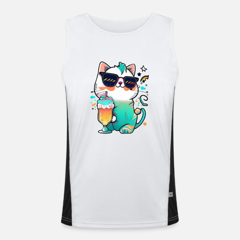 Die coolste Katze am Strand Funktionelles Kontrast-Tank Top für Männer 