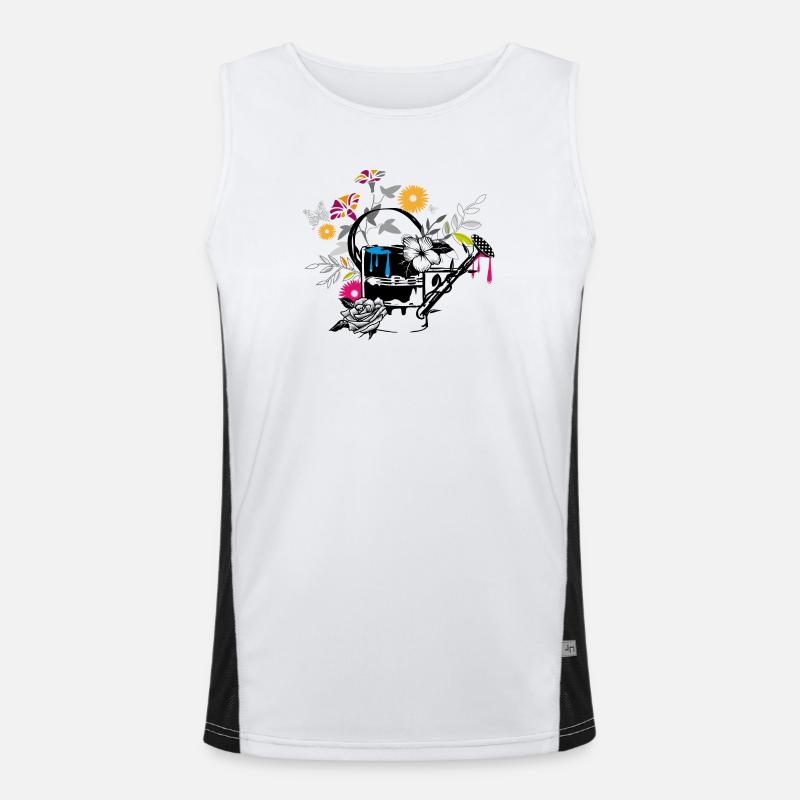 Blechgießkanne mit Blumen und Schmetterlinge Funktionelles Kontrast-Tank Top für Männer 