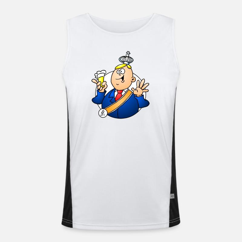 Cartoon Monarch mit Bier und Krone Funktionelles Kontrast-Tank Top für Männer 