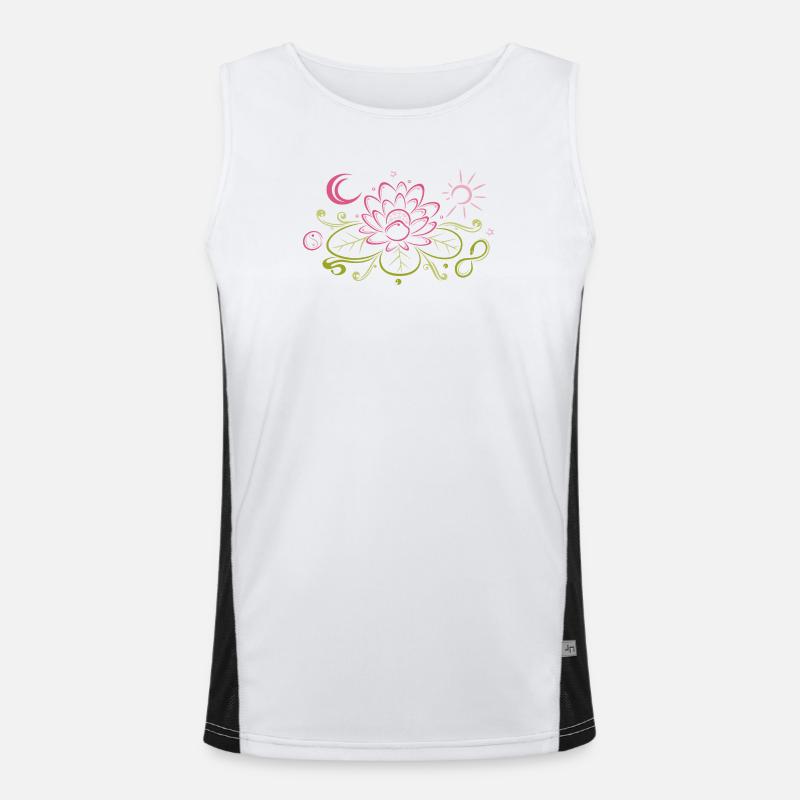 Lotus with Moon, Yin Yang and Sun, infinity Men's Functional Contrast Tank Top 