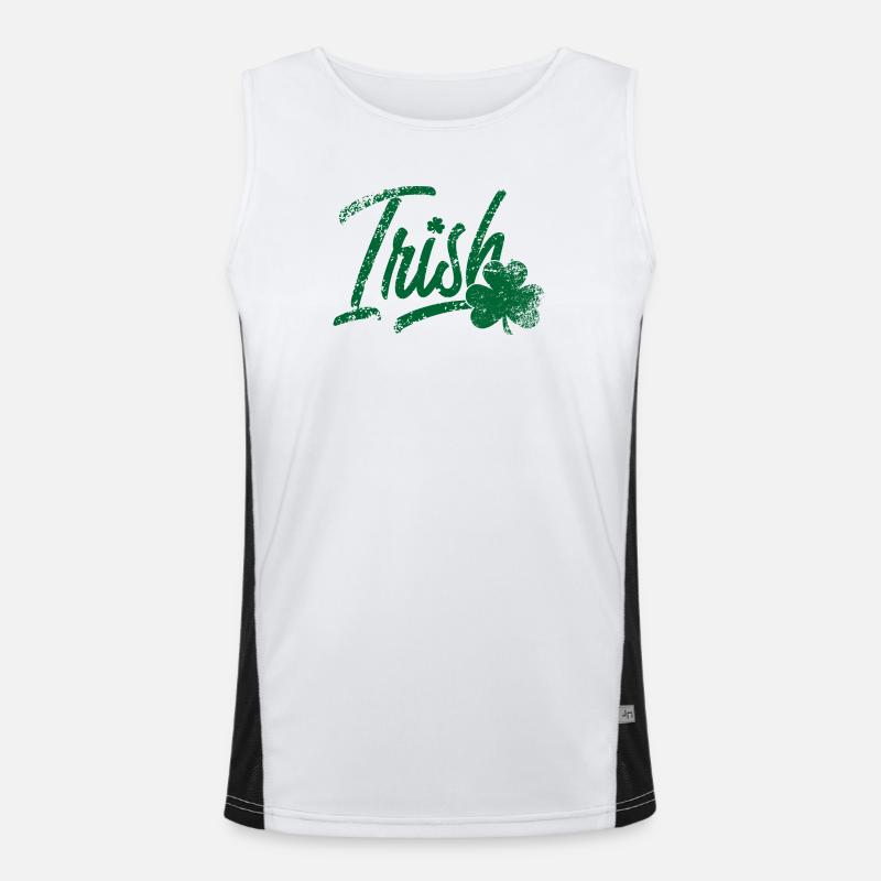 Irish Brush Script with Shamrock Men's Functional Contrast Tank Top 