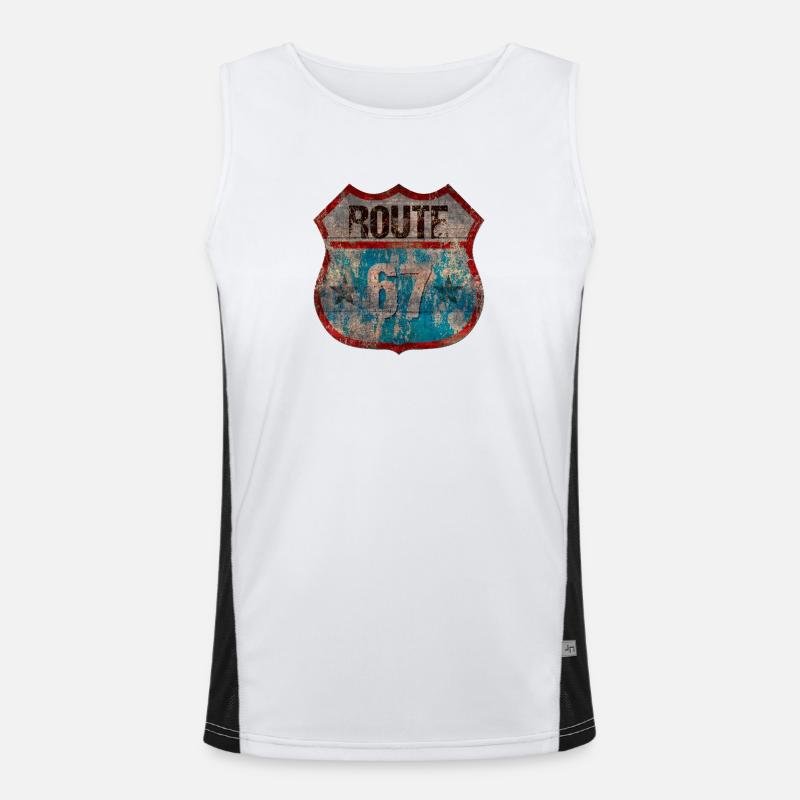 Rustic Route 67 Schild Design Funktionelles Kontrast-Tank Top für Männer 