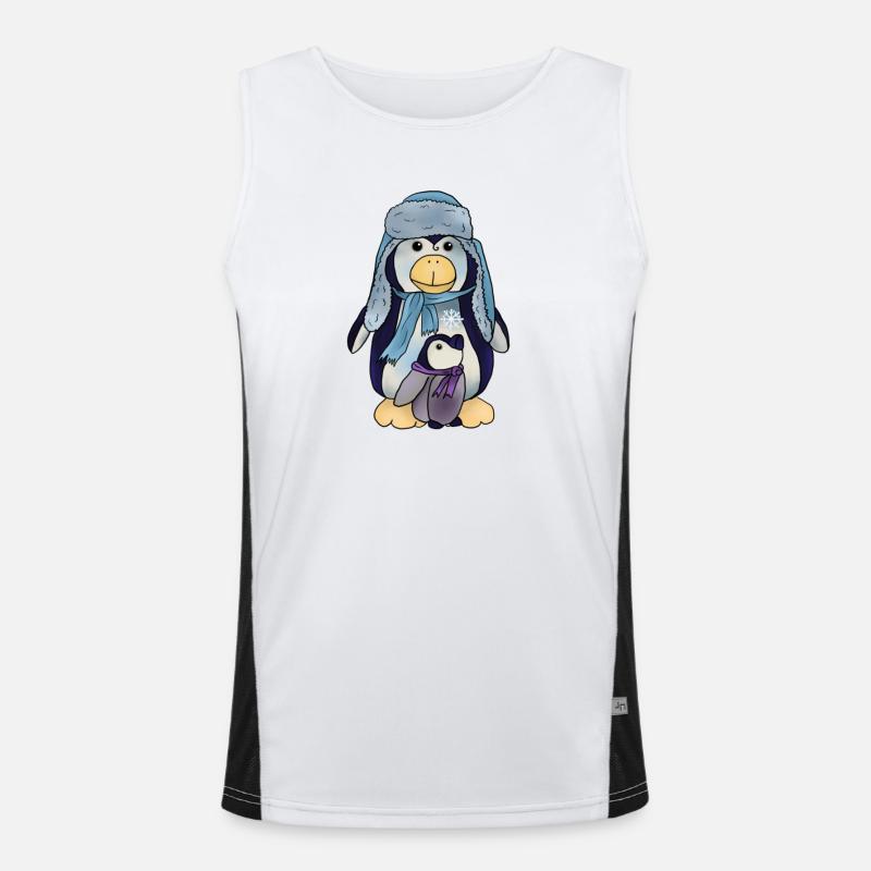 Pinguin mit Kind Funktionelles Kontrast-Tank Top für Männer 