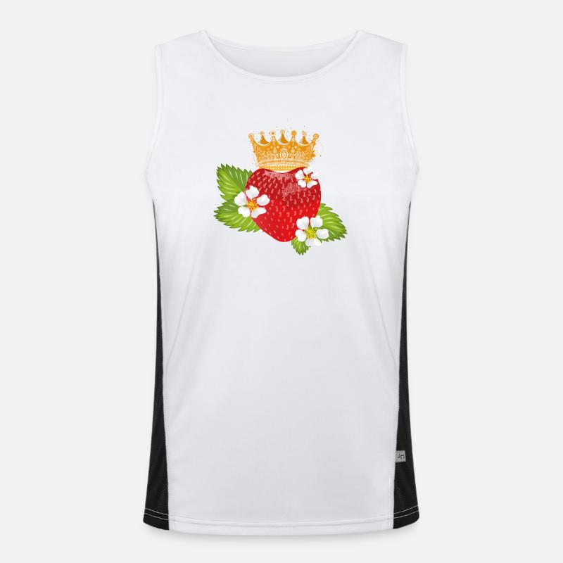 Erdbeere mit Krone Blüten und Blätter Funktionelles Kontrast-Tank Top für Männer 