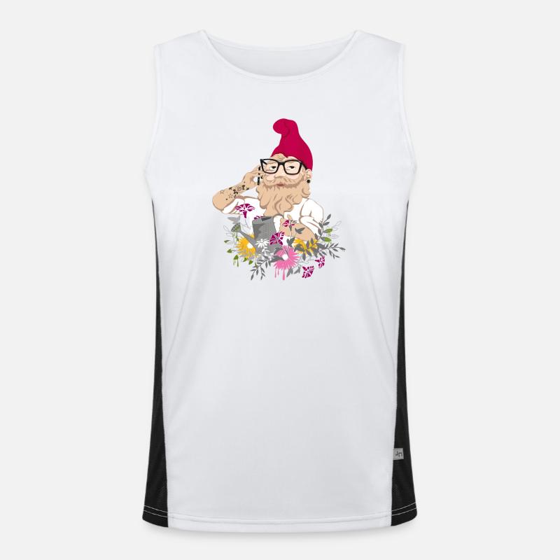 A garden gnome as a hipster with glasses and tattoos Men's Functional Contrast Tank Top 
