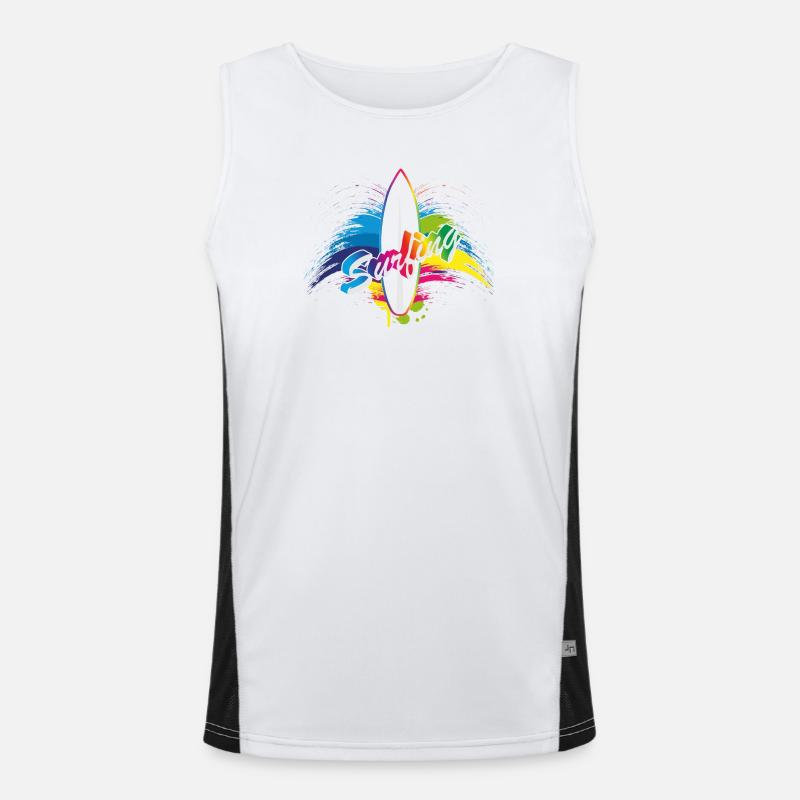 Typographie de surf surf arc-en-ciel splash Débardeur respirant contrasté Homme 