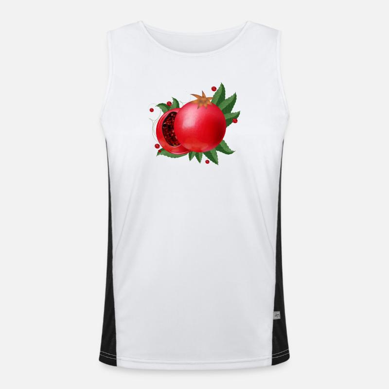 blutrote geöffnete Granatäpfel mit Blätter Funktionelles Kontrast-Tank Top für Männer 
