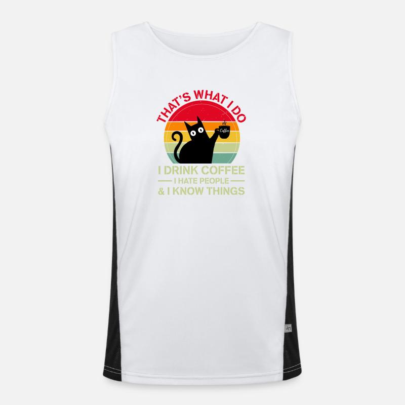 Drink Coffee I Hate People and I know things Katze Funktionelles Kontrast-Tank Top für Männer 
