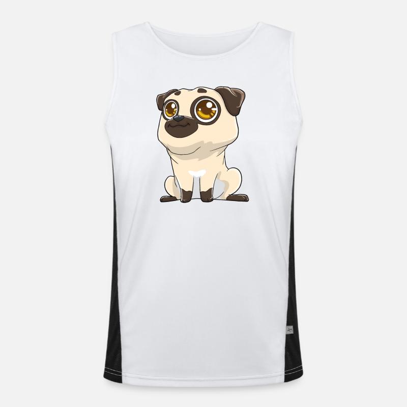Cute pug with big eyes Men's Functional Contrast Tank Top 