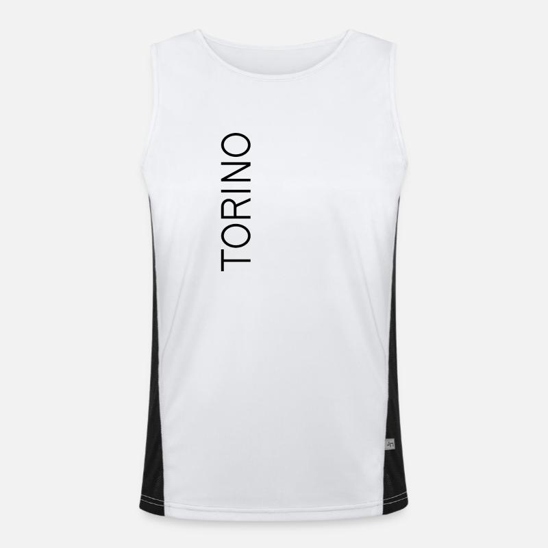 Torino – Vertikales Städte-Typo Design Funktionelles Kontrast-Tank Top für Männer 