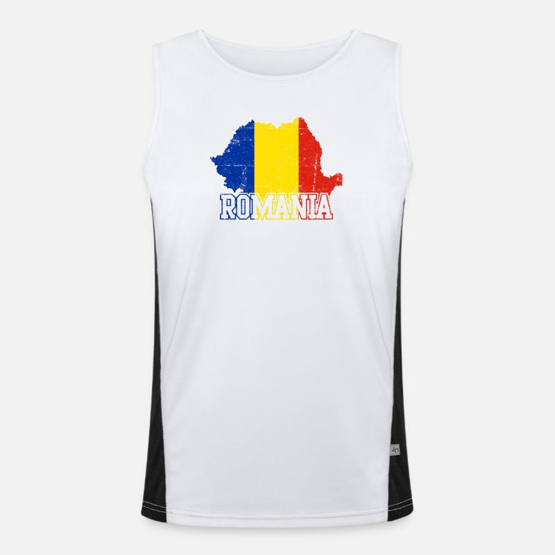 Romania Map Flag Emblem Men's Functional Contrast Tank Top 