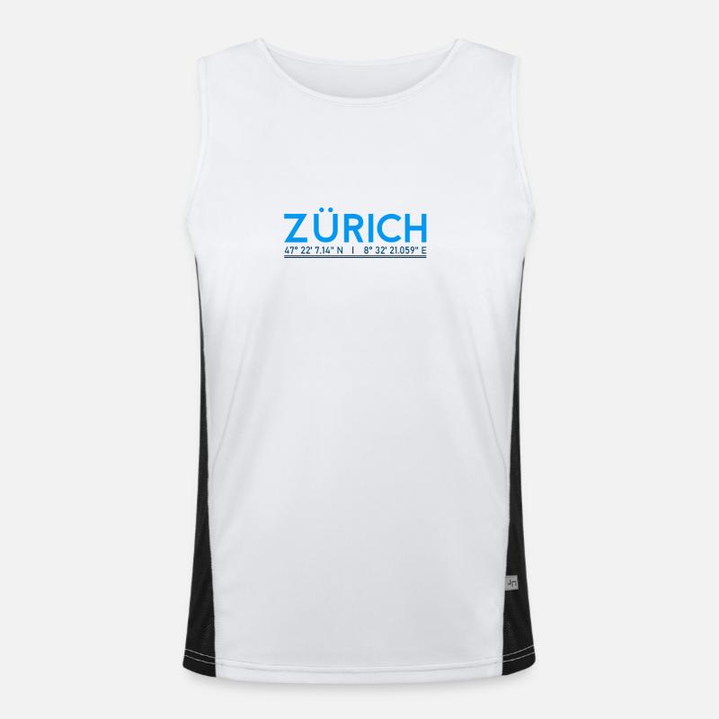 Zurich GPS coordinates Men's Functional Contrast Tank Top 