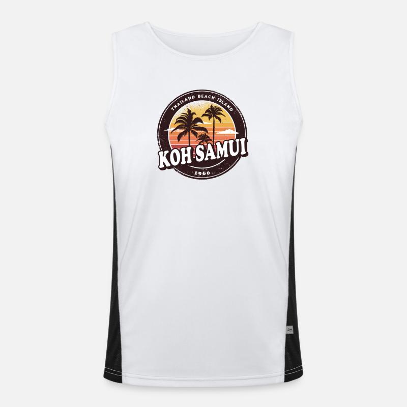 Conception de Koh Samui avec palmiers et soleil / cadeau Débardeur respirant contrasté Homme 