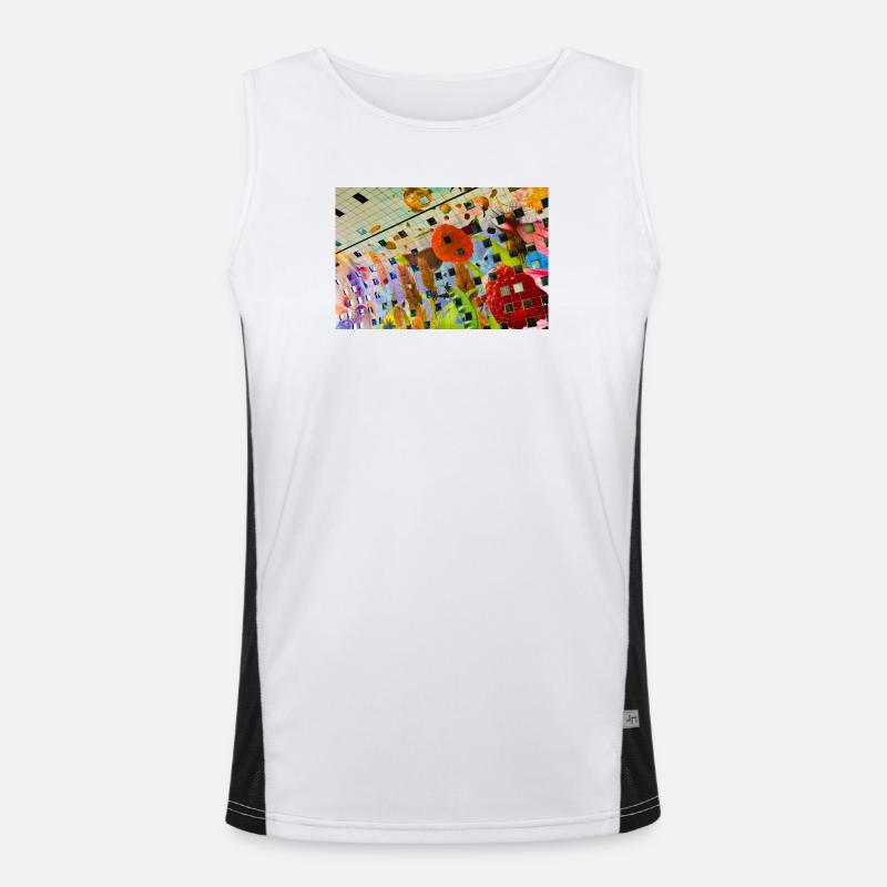 Cheerful colored floral décor design Men's Functional Contrast Tank Top 