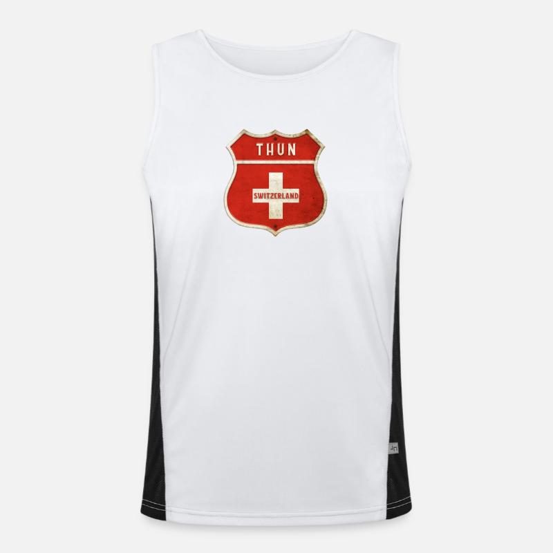 Thun Schweiz Wappen Flaggen Design Funktionelles Kontrast-Tank Top für Männer 