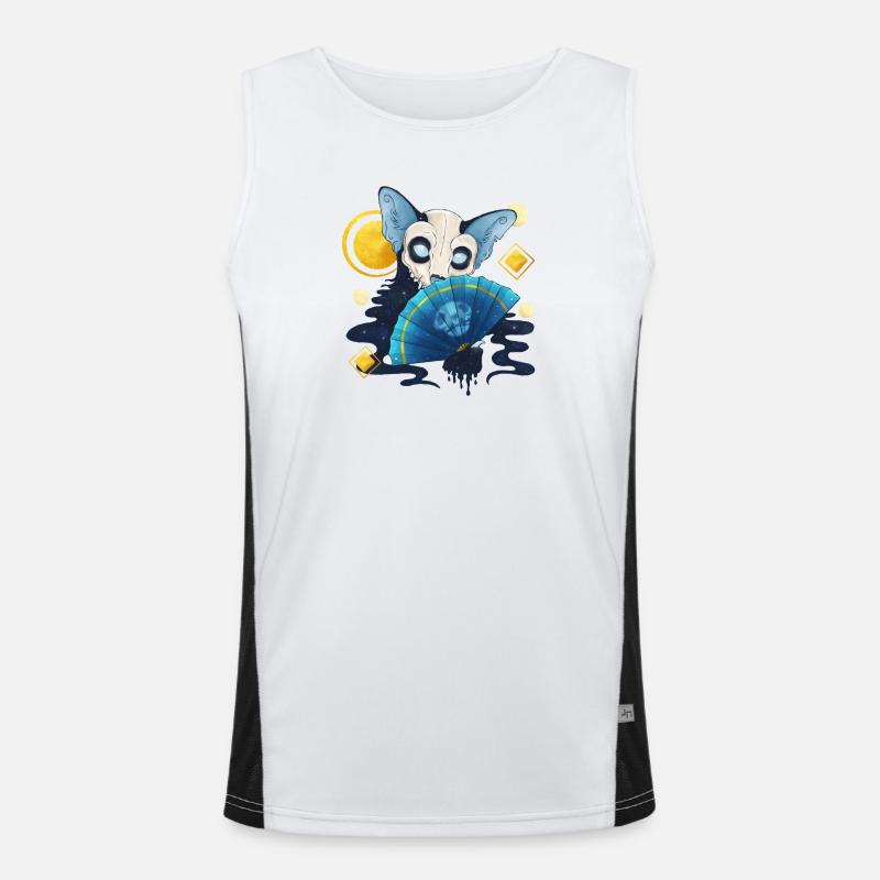 Blue Ink Spirits - Ghost Cat Dia De Los Muertos Men's Functional Contrast Tank Top 
