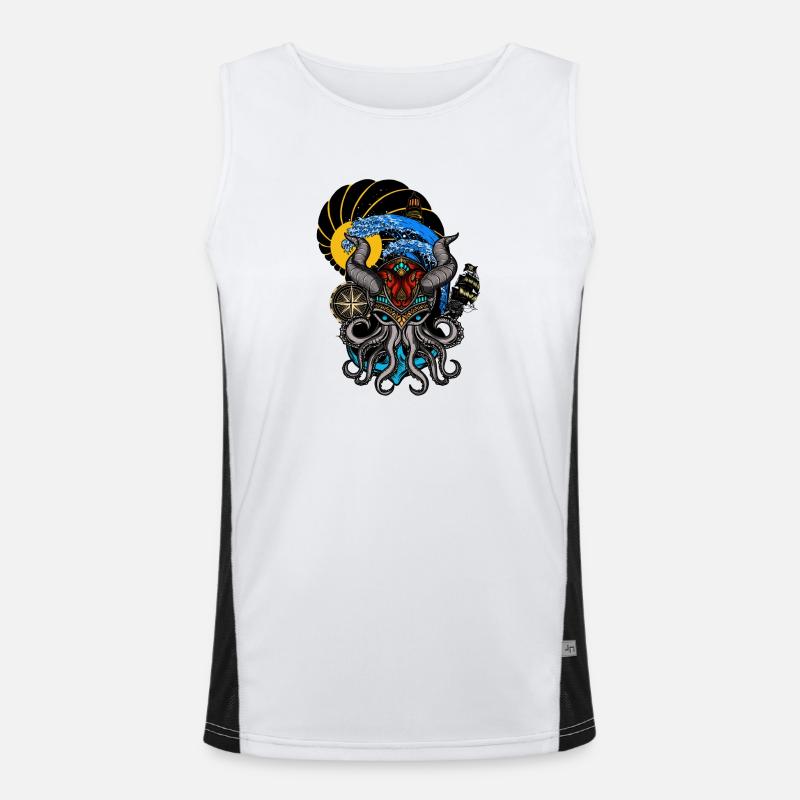 Fun octopus with horns and boat Men's Functional Contrast Tank Top 