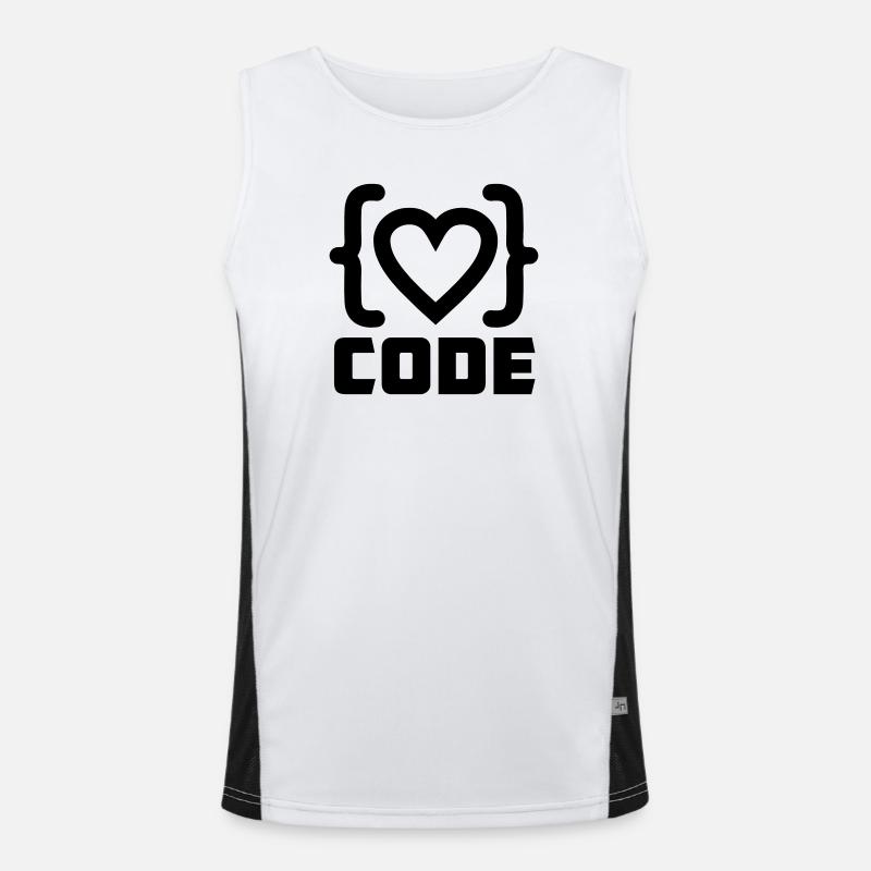 Herzprogrammierer Code Logo mit Text CODE - Funktionelles Kontrast-Tank Top für Männer  - Weiß/Schwarz