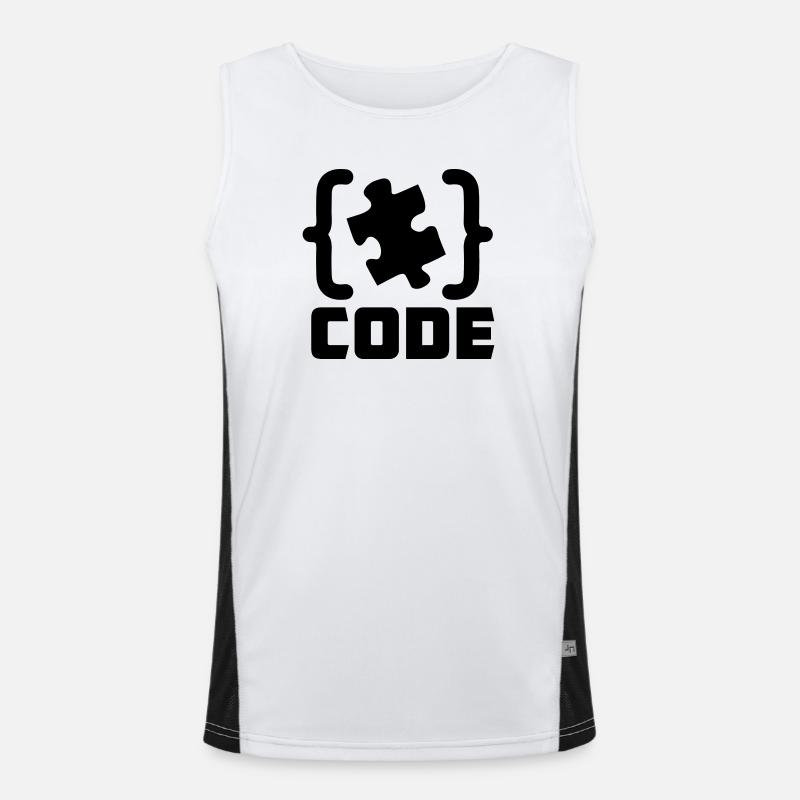 programmer Code puzzle piece solving - Men's Functional Contrast Tank Top  - white/black
