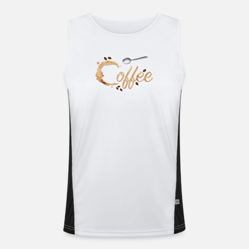 Kaffeefleck Typografie mit Kaffeebohnen und Löffel Funktionelles Kontrast-Tank Top für Männer 