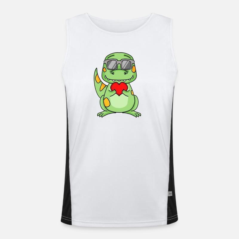 Dinosaurier mit Sonnenbrille und Herz Funktionelles Kontrast-Tank Top für Männer 
