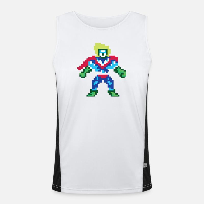 Pixel Art Superheld – Männlicher Held Funktionelles Kontrast-Tank Top für Männer 