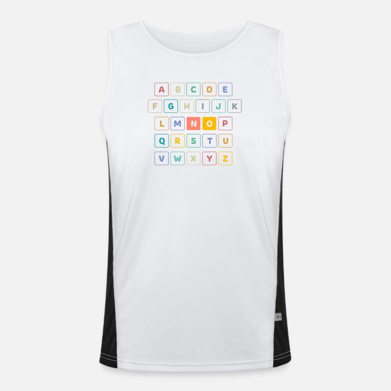 ABC Button NO - Kindergarten Vorschule Schule Funktionelles Kontrast-Tank Top für Männer 