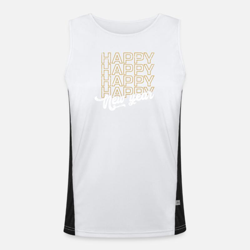 Golden Happy New Year Neon Script Men's Functional Contrast Tank Top 