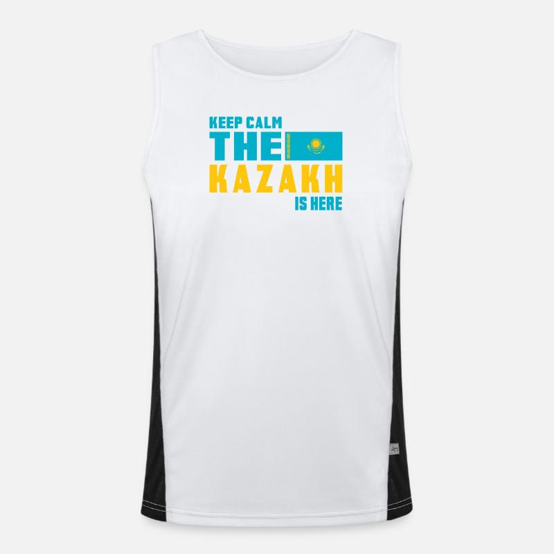 Keep Calm Kazakhstan flag design Men's Functional Contrast Tank Top 
