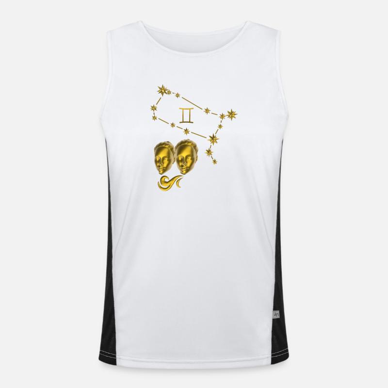 Signe du zodiaque Gémeaux 3D, or Débardeur respirant contrasté Homme 