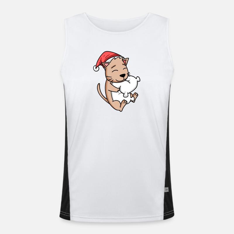 Cute cat Christmas sleep tired Men's Functional Contrast Tank Top 