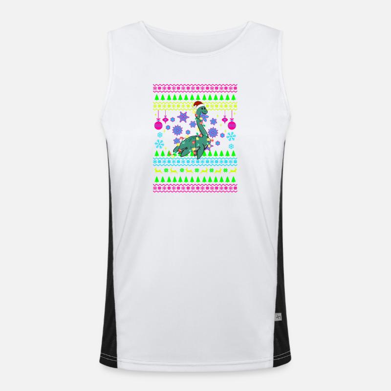 Weihnachtsdino mit Lichtern Funktionelles Kontrast-Tank Top für Männer 