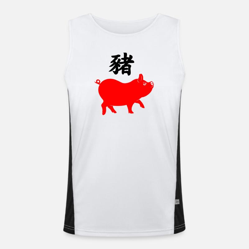 Chinese script with red pig - Men's Functional Contrast Tank Top  - white/black
