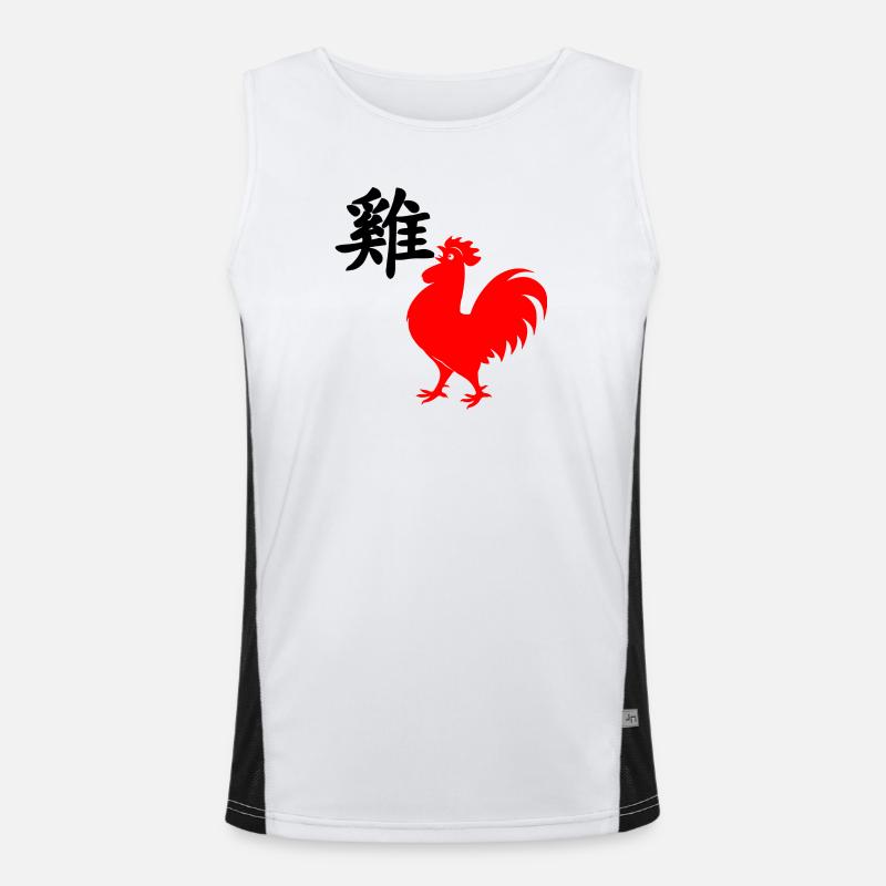 Chinese character rooster with red rooster image, Men's Functional Contrast Tank Top 