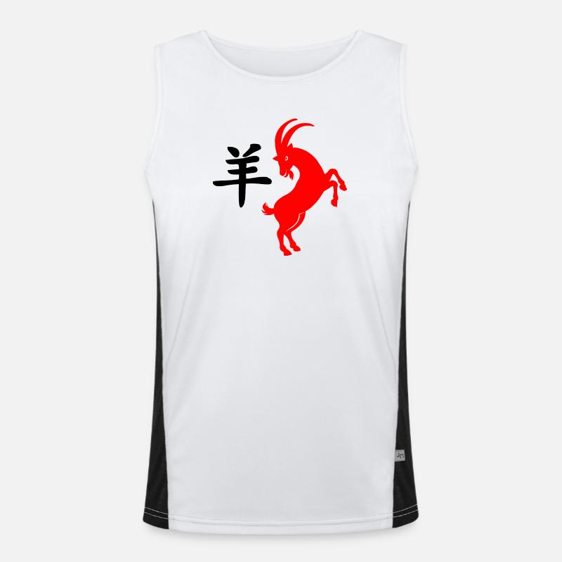 Chinesische Schrift mit roter Ziege Funktionelles Kontrast-Tank Top für Männer 