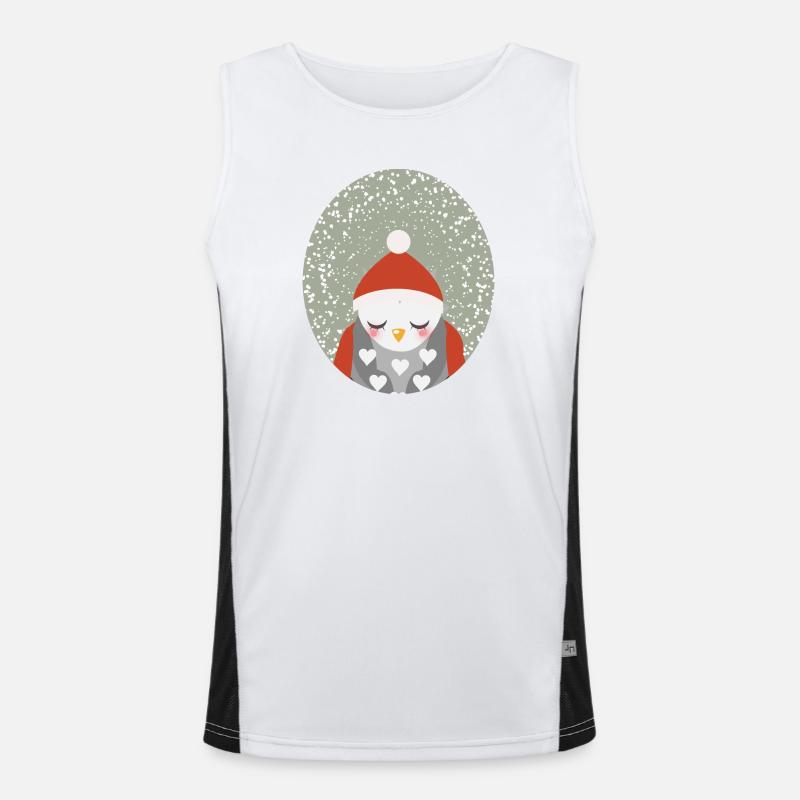 verträumte Eule mit Santa Claus Weihnachtsmütze Funktionelles Kontrast-Tank Top für Männer 