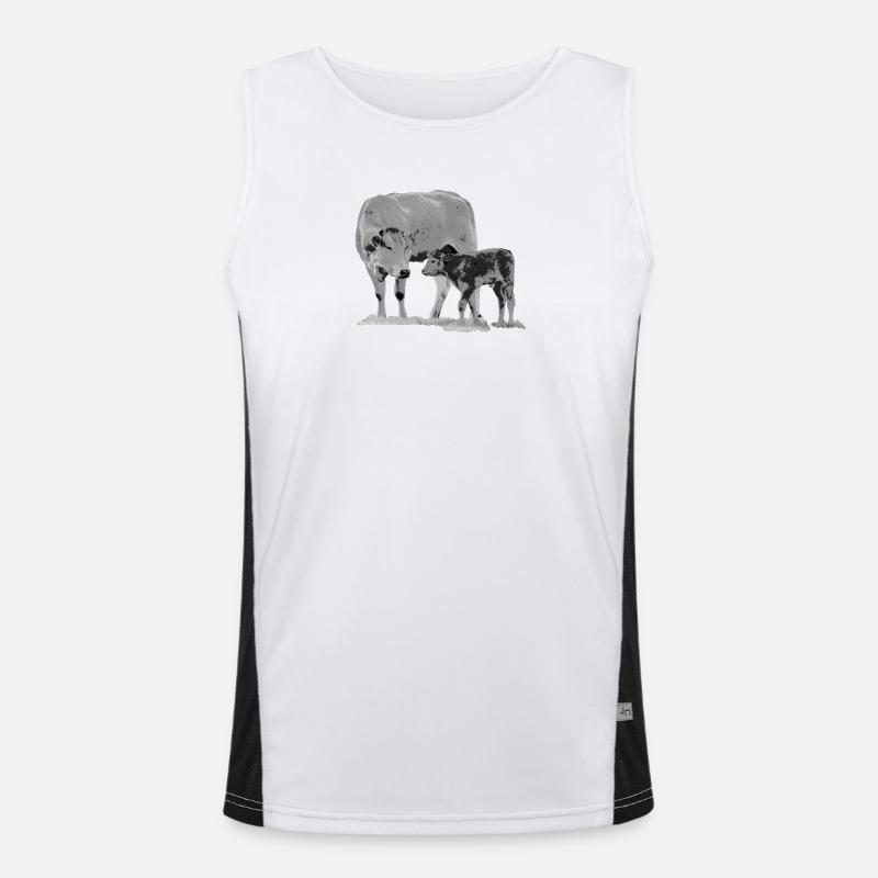Kuh mit Kalb Funktionelles Kontrast-Tank Top für Männer 