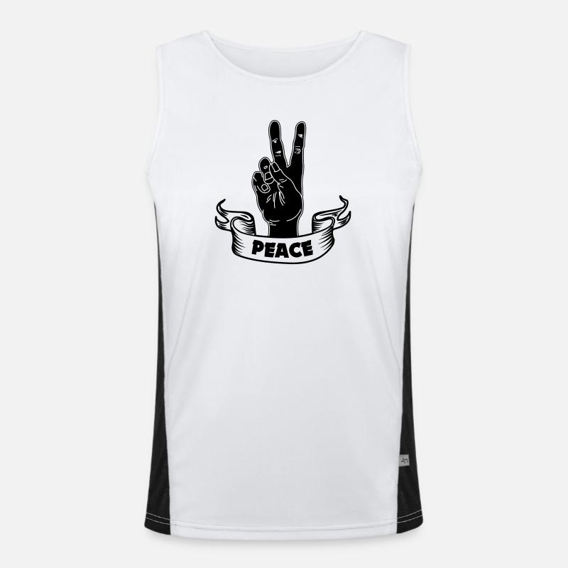 Black hand peace with text PEACE Men's Functional Contrast Tank Top 