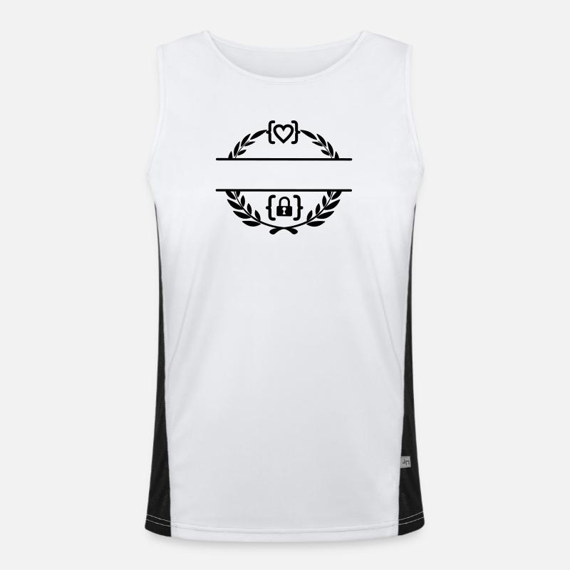 Code mit Herz und Code mit Schloss in Lorbeerkranz m Funktionelles Kontrast-Tank Top für Männer 