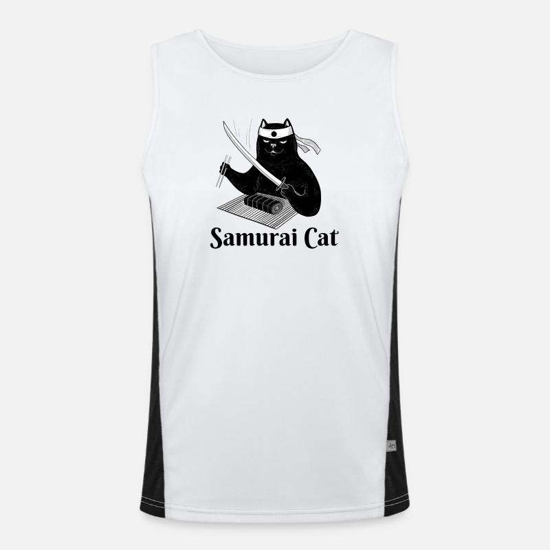 Katze, Samurai-Katze, Sushi, Essen Funktionelles Kontrast-Tank Top für Männer 