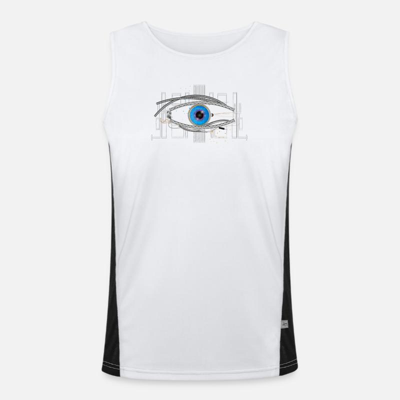 cooles blaues Cyborg oder Roboter Auge Funktionelles Kontrast-Tank Top für Männer 